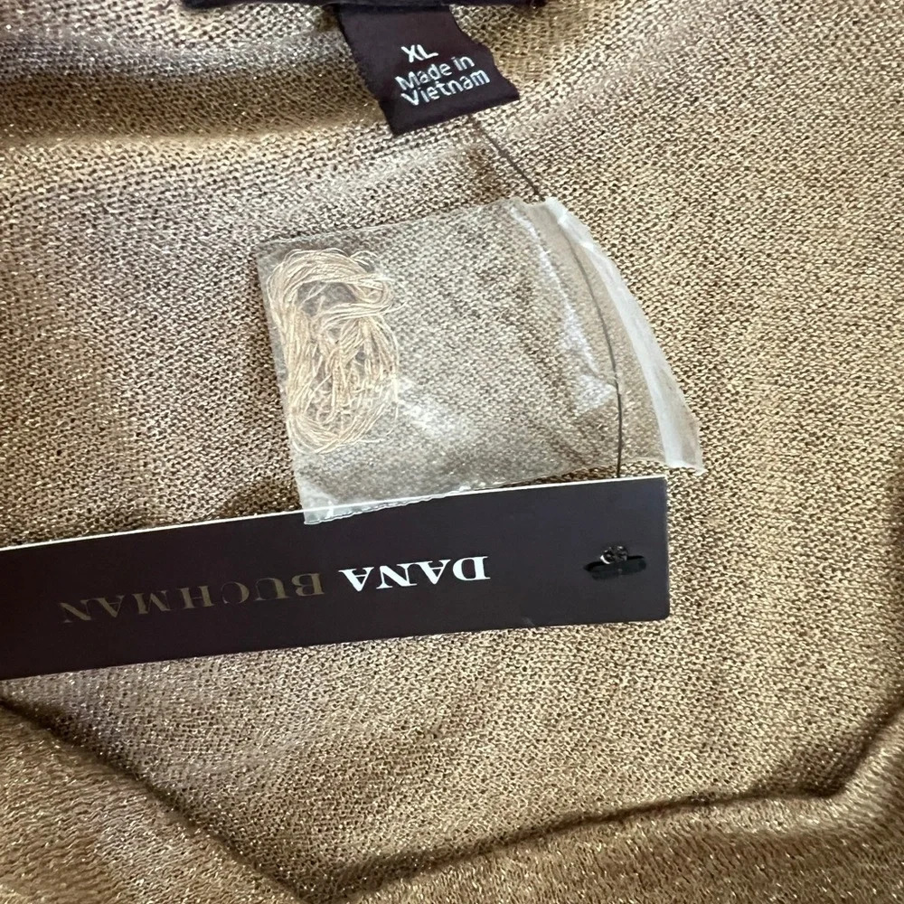 Dana Buchman Gold Shimmer Cowl Neck Sweater Top Off Shoulder XL New - Picture 5 of 5